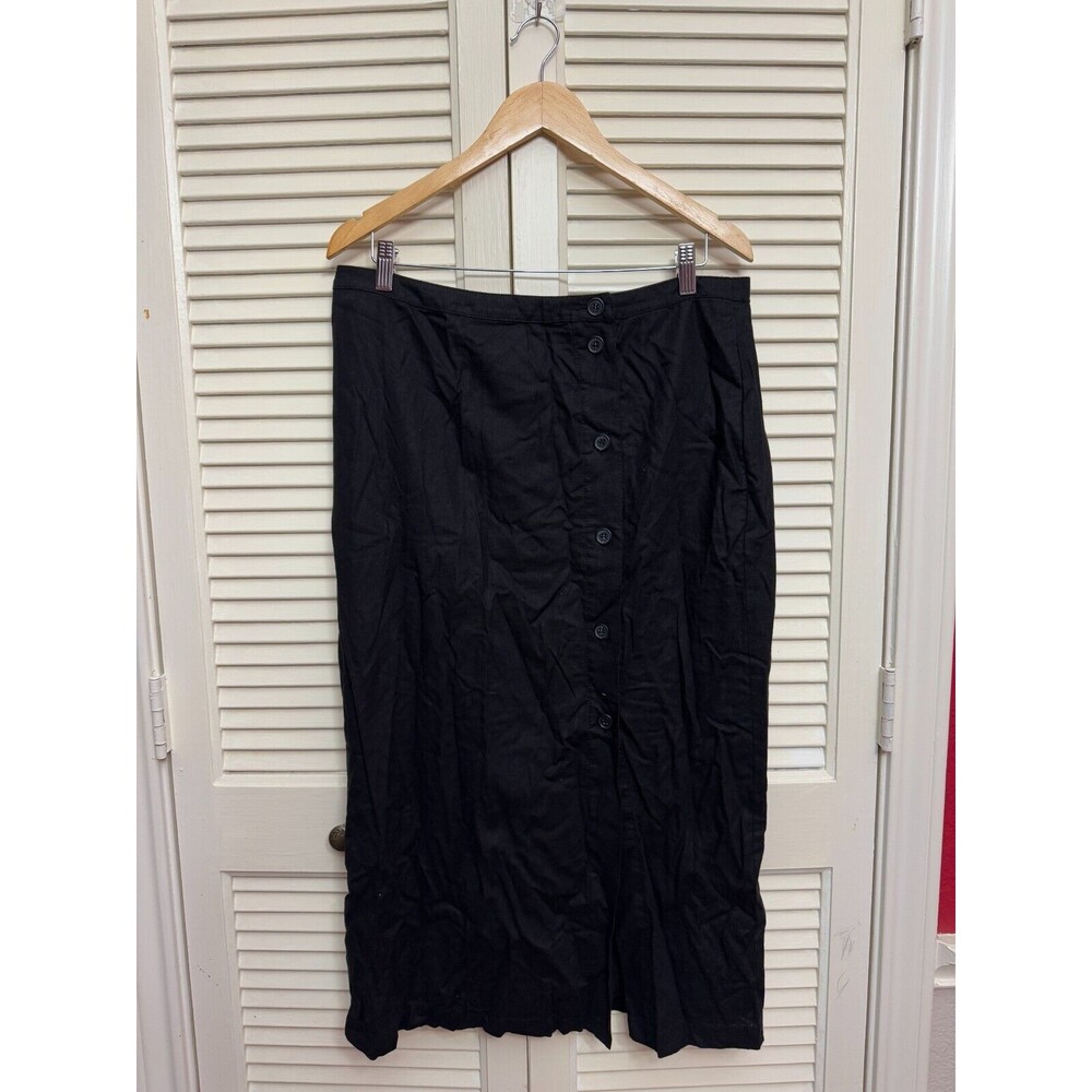 Treasure & Bond Linen Blend Midi Skirt in Black SZ L